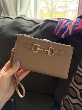 Anne Klein Taupe Wristlet Clutch with Gold Hardware